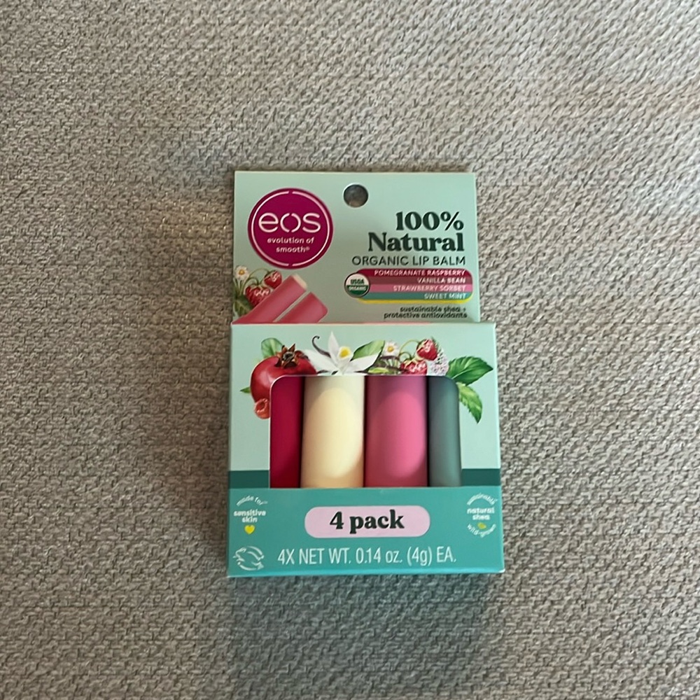 eos 100% Natural Organic Lip Balm 4 Pack - Pink, Cream, Green
